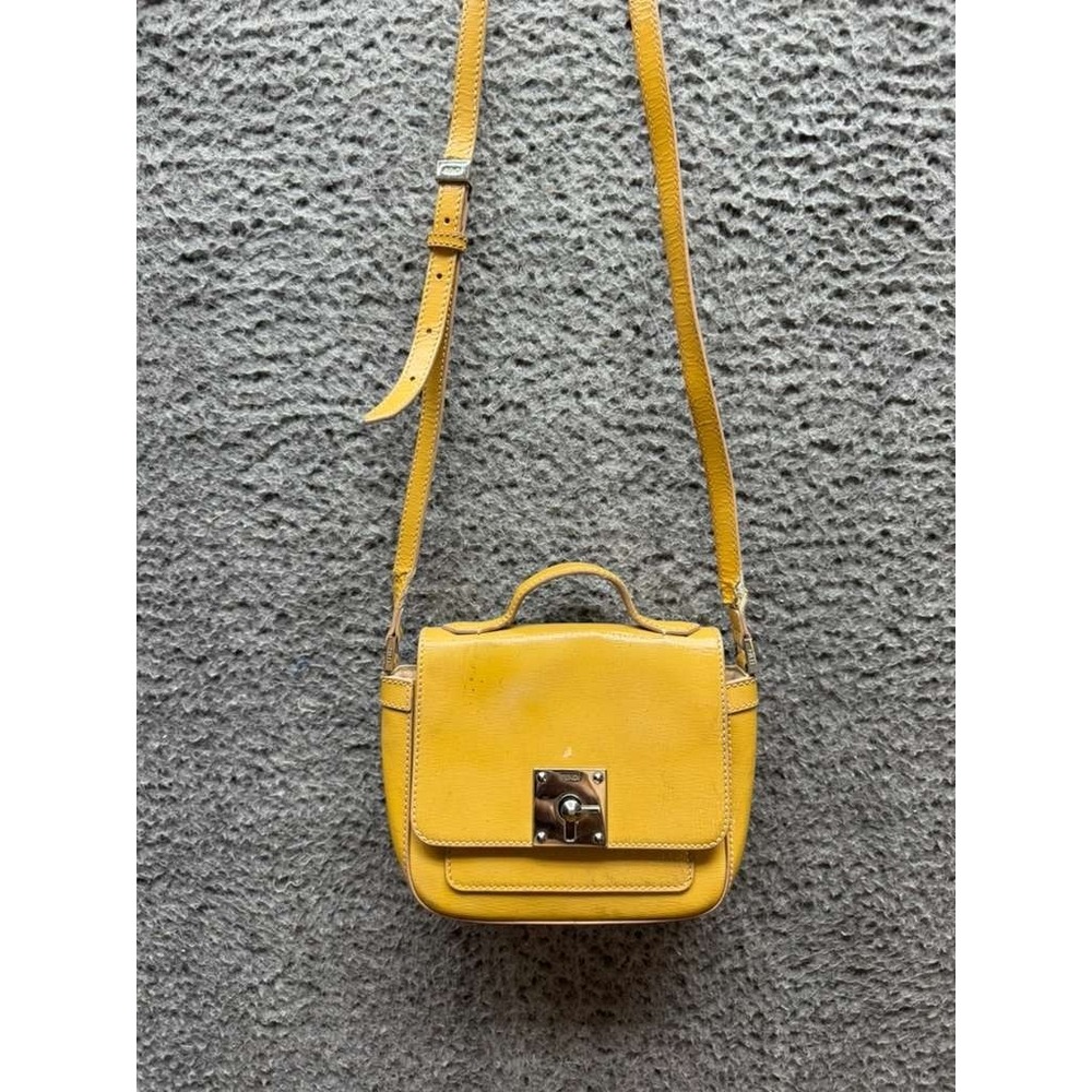Vintage Fendi Women's Turn-Lock Flap Leather Crossbody Bag Yellow 8" x‎ 6"